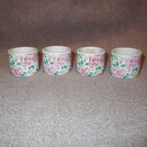 Vintage Set Of 4 Audrey Floral Napkin Rings Cottagecore Porcelain Reversible
